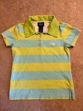 Von Dutch Lime & Aqua Striped Polo Top